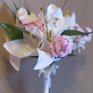 White Lily Bridal Bouquet With Matching..