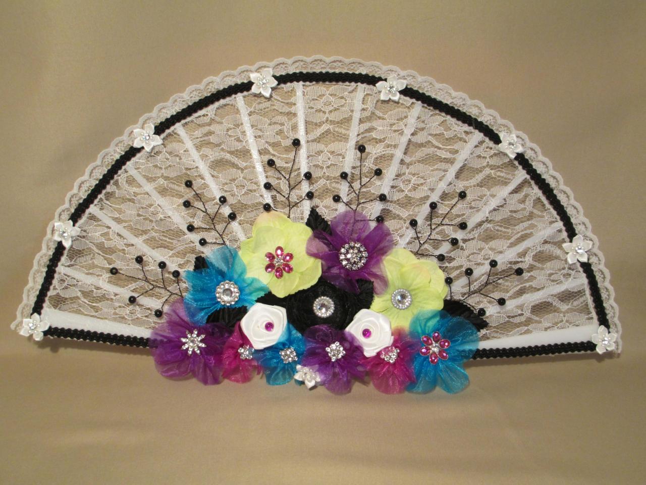 Oak - Bridal Bouquet Fan - White Lace Fan - Wedding Flowers - Handmade Flowers - Handmade In Colorado